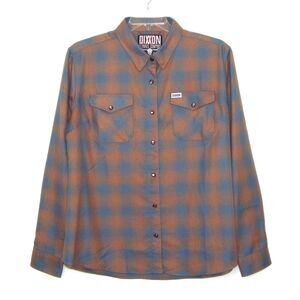 Dixxon Flannel Company Womens Abilene Pearl Snap Shirt Orange Gray Plaid